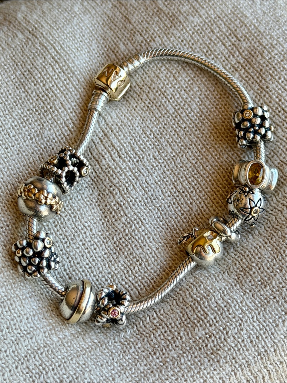 Pandora 14k Gold Natural 2 Diamond Two-tone Silver Retired Rare Daisy Charm